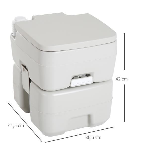 Sanita Portátil Sanita de 20L com Tampa para Campismo Viagem Barco Capacidade Máxima 147 kg 41,5x36,5x42 cm Cinza Claro