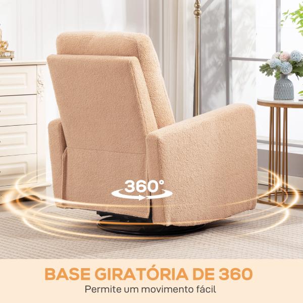 Poltrona Relax Reclinável Manual Poltrona Relax de Borreguito com Função de Baloiço 360° Reclinável até 135º 76x94x100 cm Marrom Claro