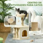 Arranhador para Gatos com Cama Caverna Plataforma Bola Suspensa e Poste de Juta 42x30x66 cm Marrom e Bege