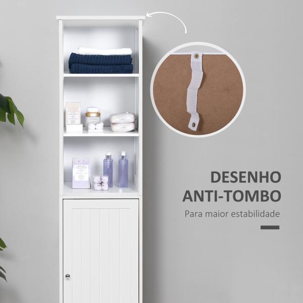Armário de banheiro branco 5 níveis Prateleiras Coluna do banheiro com 3 prateleiras 1 porta de MDF e resistente à água 40x38x160cm