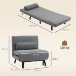 Sofá Cama Individual Dobrável com Encosto Ajustável em 5 Níveis Almofada e Estofado de Linho Sintético 75x70x75 cm Cinzento