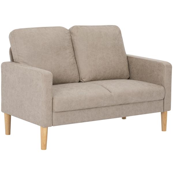 Sofá de 2 Lugares Estofado em Microfibra Sofá Moderno com Pés de Madeira Apoio de Braços 130x78x85 cm Creme