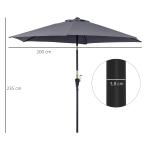 Chapéu de Sol de Jardim Ø270x235cm Chapéu de Sol de Alumínio Reclinável com Manivela e 6 Hastes para Terraço Exterior Balcão Cinza