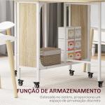 Mesa de Cozinha Dobrável Mesa de Refeição Dobrável com Rodas Laterais Abatíveis e Prateleira 130x80x74 cm Madeira e Branco