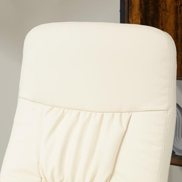 Poltrona Relax com Apoio para os Pés Estofada em PU Reclinável até 145° e Giratório 360° com Encosto Ajustável 81x81x105cm Creme