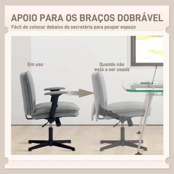 Cadeira de Escritório com Apoios de Braço Rebatíveis Assento Altura Ajustável Função Basculante 76x70x85 - 97 cm Cinzento