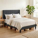 Cama de Casal 135x190 cm com Cabeceira Estofada com Laterais e Arrumação Inferior, Cinzento