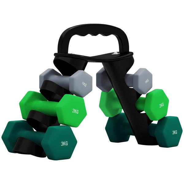 Conjunto de Halteres 2 x 1kg 2 x 32kg e 2 x 3kg Halteres Hexagonais com Suporte de Armazenamento para Treino Multicor