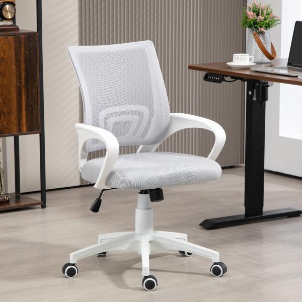 Cadeira de Escritório de Malha Giratória com Altura Ajustável Função Basculante e Apoio para os Braços 57x55x89 - 109 cm Cinza