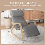Cadeira de Baloiço com Apoio para os Pés Ajustável em 5 Posições, Bolso Lateral, Apoios de Braços em Madeira e Apoio de Cabeça, Cinzento