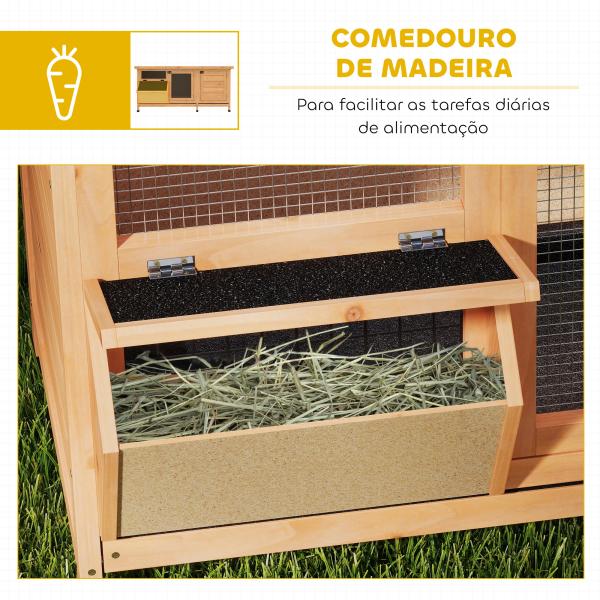 Coelheira de Madeira Gaiola para Coelhos com Telhado Asfáltico Rebatível Portas com Fecho Bandejas Removíveis 112x50x54 cm Amarelo