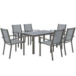 Conjunto de Mesa e Cadeiras de Jardim com Cadeiras Empilháveis e Estrutura de Aço para Terraço e Pátio Cinzento Claro