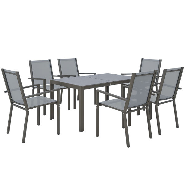 Conjunto de Mesa e Cadeiras de Jardim com Cadeiras Empilháveis e Estrutura de Aço para Terraço e Pátio Cinzento Claro