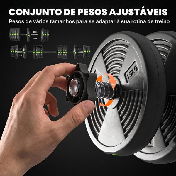 Kit de Halteres 30 kg 2 em 1 Jogo de Pesos com Barra de Pesos Pega Antiderrapante para Treino de Força Preto e Verde