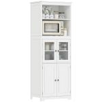 Armário de Cozinha com 2 Portas de Vidro Temperado 2 Prateleiras Abertas e Armário com Prateleira Ajustável 60x30x162 cm Branco