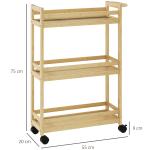 Carrinho para Casa de Banho de Bambu com 3 Níveis Carrinho de Arrumação para Casa de Banho Cozinha 55x20x75 cm Madeira