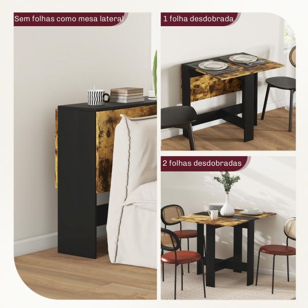 Mesa Dobrável de Jantar Mesa de Cozinha com Abas Rebatíveis para Espaços Pequenos 103x76x73,5 cm Preto e Castanho Rústico
