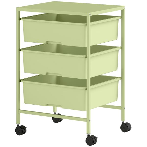 Carrinho Auxiliar com Rodas Carrinho de Cozinha de 3 Níveis com 3 Cestos e Estrutura de Aço 40,8x33,5x60,5 cm Verde