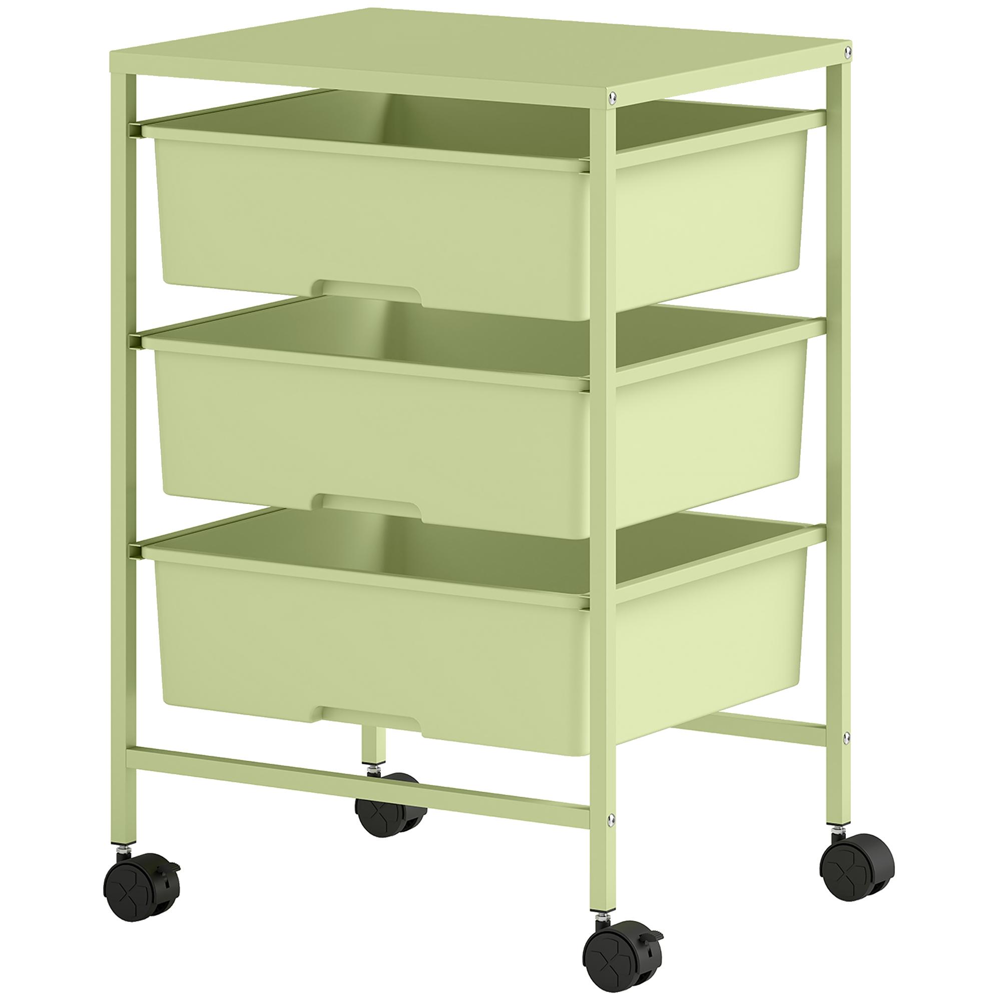 Carrinho Auxiliar com Rodas Carrinho de Cozinha de 3 Níveis com 3 Cestos e Estrutura de Aço 40,8x33,5x60,5 cm Verde