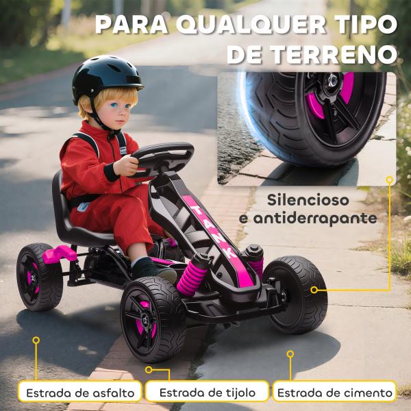 Kart a Pedais para Crianças com Embraiagem Automática Travão e Rodas Antiderrapantes em EVA 100x59x60,5 cm Rosa