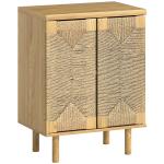Aparador Boémio de 2 Portas com Corda Tecida à Mão Prateleira Ajustável Abertura por Pressão 60x40x78 cm Carvalho