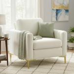 Poltrona de Sala Estofada em Veludo Acolchoamento Espesso Assento Amplo Apoio de Braços Almofada 81x77x81 cm Creme