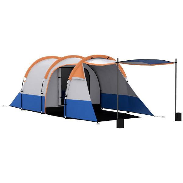 Tenda de Campismo Familiar para 2 - 3 Pessoas com 2 Áreas e Bolsa de Transporte Impermeável 420x200x150 cm Cinza e Laranja