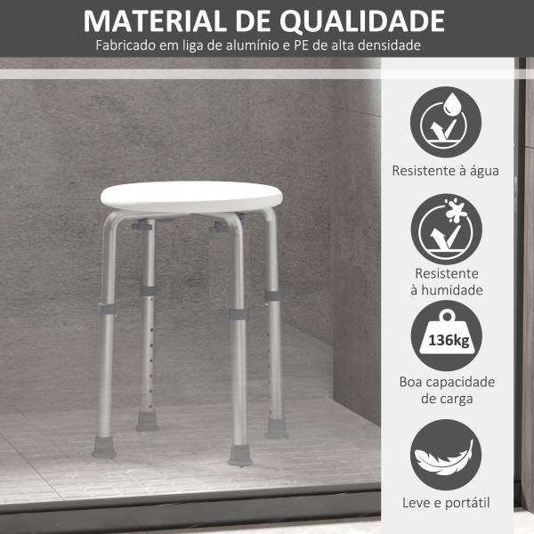 Banco de Duche Banco de Segurança para Duche com Altura Ajustável 32,2x41x35,5 - 54cm Branco