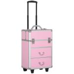 Mala de Maquilhagem Professional com Rodas 6 Gavetas Extensíveis Fechadura 2 Chaves e Alça Retrátil 36x23x58 cm Rosa