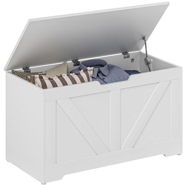 Baú de Armazenamento 100L Baú de Arrumação com Tampa e Dobradiça de Segurança 80x40x45 cm Branco