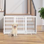 Barreira para Cães de Madeira Barreira para Animais de Estimação Dobrável de 3 Painéis com 1 Porta e Pés de Apoio 155x35,5x76 cm Branco