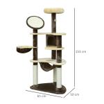 Árvore Arranhador para Gatos Grande Altura 153cm Torre de Escalada para Gatos com Caverna Redes Plataformas Postes Arranhadores de Sisal e Bola Suspensa Marrom e Bege