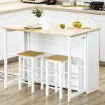 Mesa Alta Extensível com Lateral Dobrável Mesa de Bar com Compartimentos de Armazenamento e 1 Armário 116x79,5x91 cm Branco