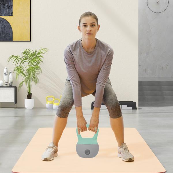 Kettlebell de 12 kg Pesa Russa Preenchida de Areia Metálica e Alça Antiderrapante para Treino em Casa Ginásio Ø21x30 cm Cinzento