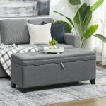 Banco de Armazenamento com 2 Dobradiças de Segurança Tampa Rebatível para Quarto Sala de Estar 120x40x48 cm Cinza Escuro