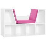 Estante Infantil com Assento Estante com 6 Cubos e Banco com Almofada 102x30x61cm Branco e Rosa