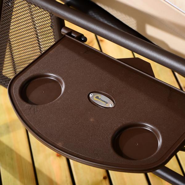 Banco Baloiço de Jardim de 3 Lugares com Teto 2 Almofadas Suporte para Bebidas e Estrutura de Metal para Terraço Balcão Exterior Carga Máxima 360kg 207x120,5x174cm Bege