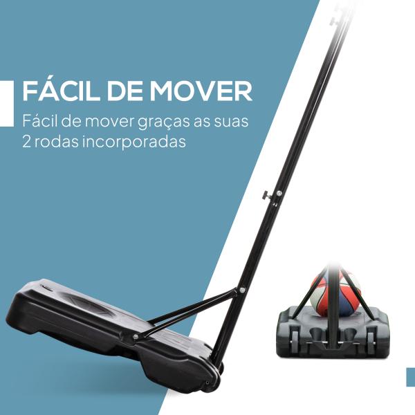 Tabela de Basquetebol para Exterior Altura Ajustável 160 - 210 cm com Rodas e Base Preenchível 76x48x254 cm Preto