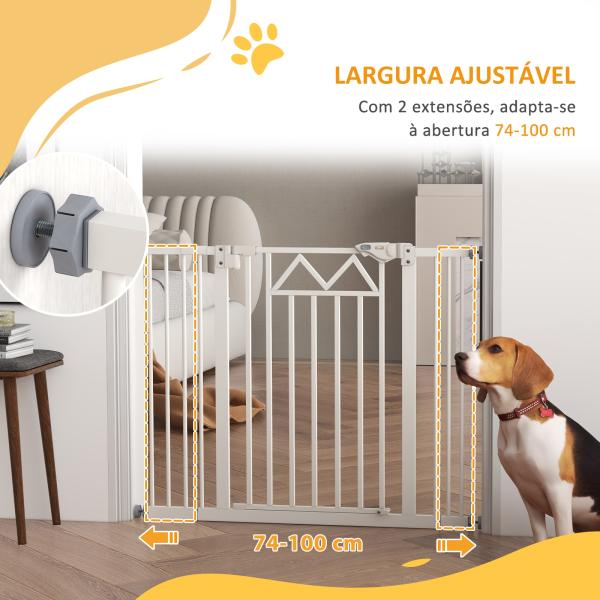 Barreira de Segurança Extensível para Animais de Estimação com Fecho Automático e Sistema de Duplo Bloqueio 74 - 100x76 cm Branco