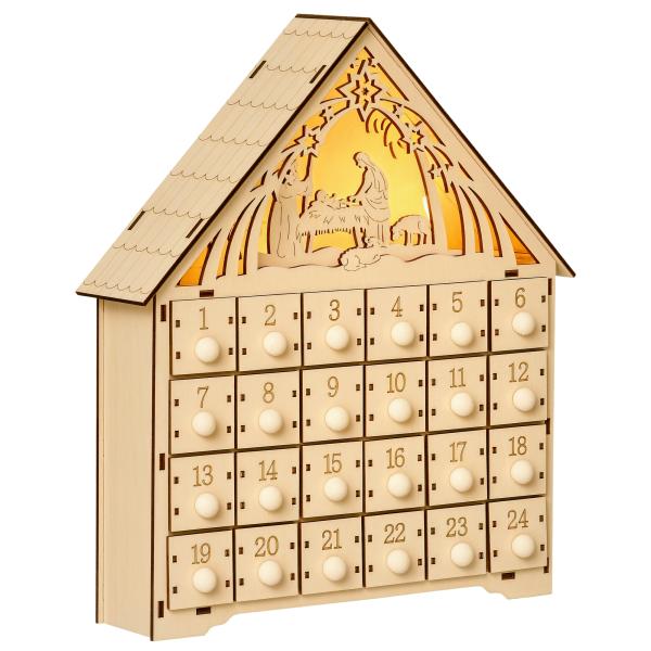 Calendário de Advento de Madeira com Luzes Calendário de Advento com 24 Caixas de Contagem Regressiva 26,6x6x30 cm Madeira