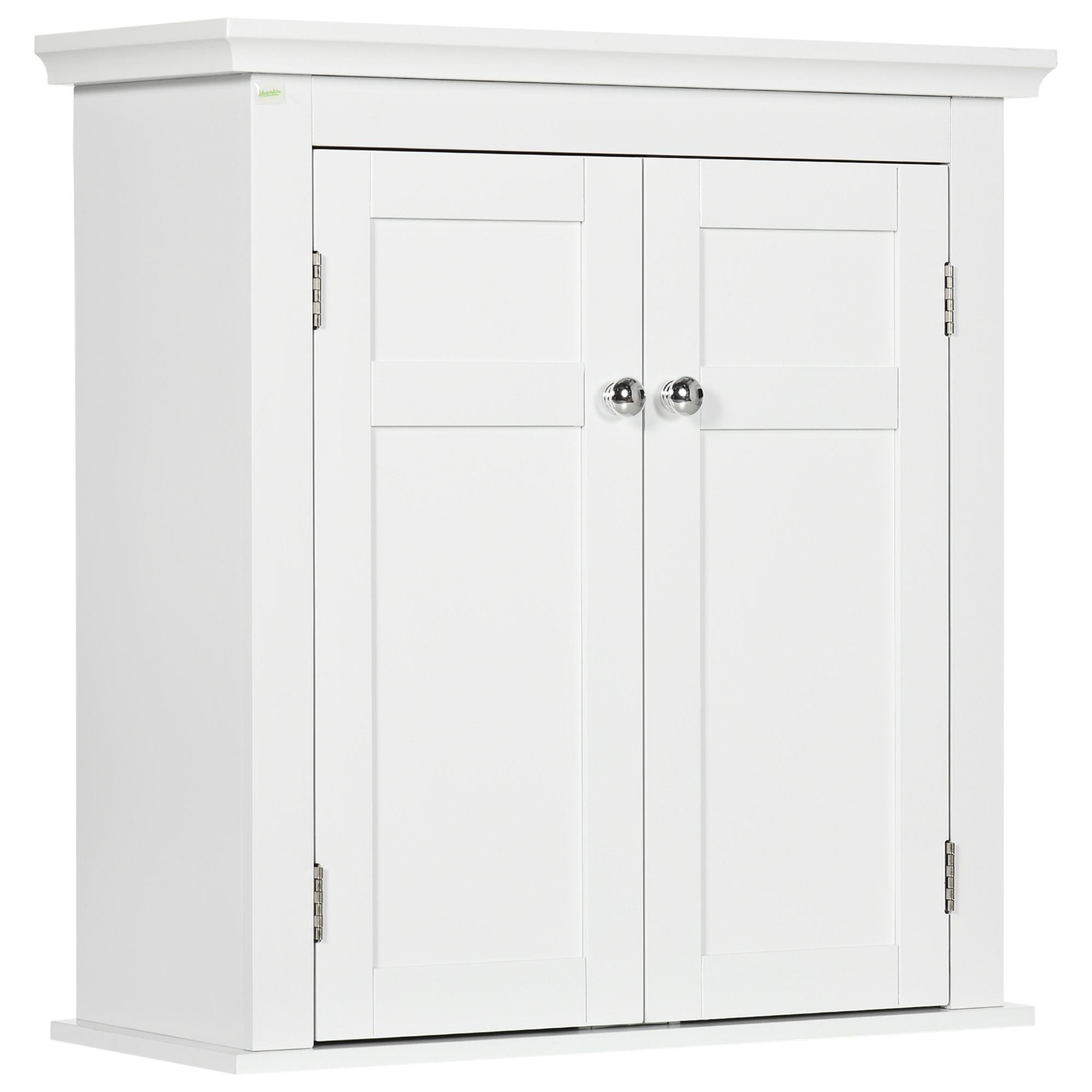 Armário Casa de Banho de Parede com Prateleiras Ajustáveis e Portas com Fechadura Magnéticas 58x24x60 cm Branco