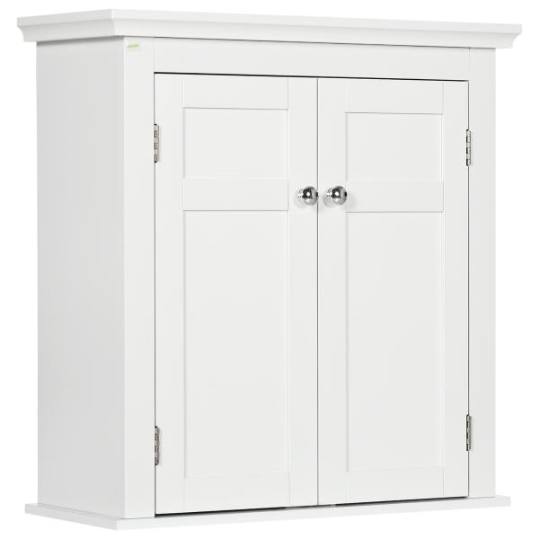 Armário Casa de Banho de Parede com Prateleiras Ajustáveis e Portas com Fechadura Magnéticas 58x24x60 cm Branco