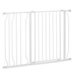 Barreira de Segurança para Cães Extensível para Escadas e Portas 75 - 115cm com 2 Extensões e 10 - 20cm Montagem a Pressão Aço Altura 76cm Branco