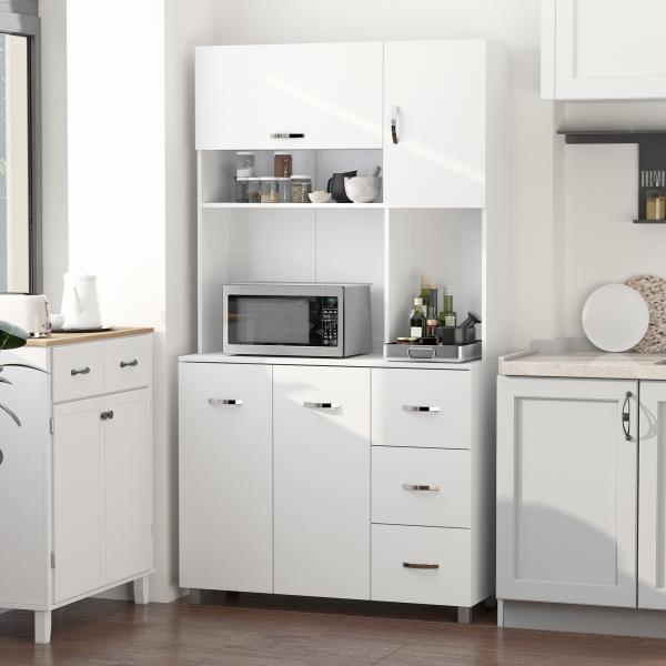 Armário de Arrumação Alto com 4 Portas Prateleiras Ajustáveis para Sala de Estar 100x39,5x183,5 cm Branco
