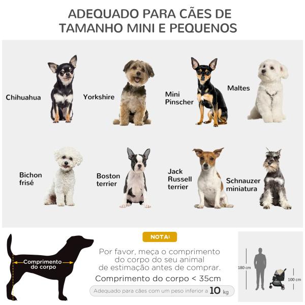 Carrinho para Cães Dobrável para Cães Pequenos com Cesta de Armazenamento Janela de Malha Capa para Chuva 80,5x51,5x100 cm Caqui