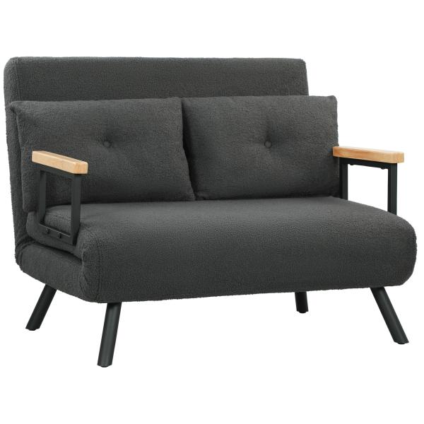 Sofá Cama Sofá Convertível em Cama de 2 Lugares Dobrável com Encosto Ajustável em 5 Níveis e 2 Almofadas 102x73x81 cm Cinza