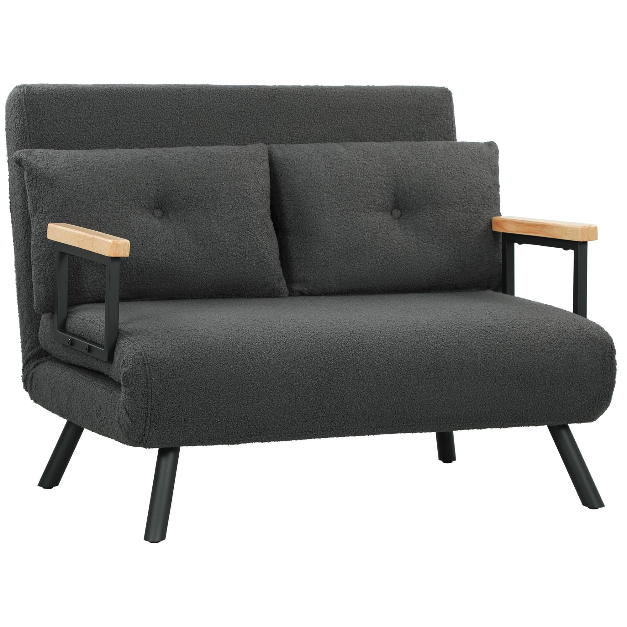 Sofá Cama Sofá Convertível em Cama de 2 Lugares Dobrável com Encosto Ajustável em 5 Níveis e 2 Almofadas 102x73x81 cm Cinza