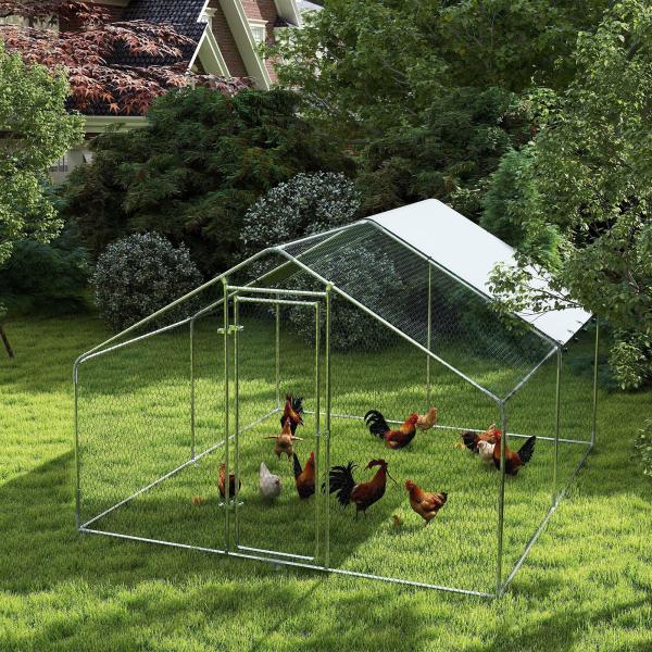 Galinheiro para Exterior 3x3,4x1,9 m Galinheiro de Aço Galvanizado com Cobertura Anti - UV Gaiola para 10 - 15 Galinhas Prata