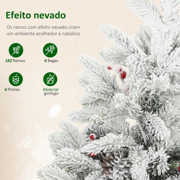 Mini Árvore de Natal Artificial com 35 Luzes LED 182 Ramos com Neve Pinhas Bagas e Base de Saco de Juta Ø48x60 cm Verde
