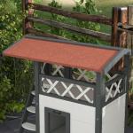 Casa para Gatos de Madeira 77x50x73cm Casa para Gatos com 2 Níveis com Teto Asfáltico Terraço Cercado Caverna e Escada Branco
